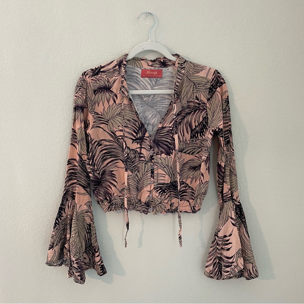 Maaji Tropical Long Bell Sleeve Button Up Blouse Medium